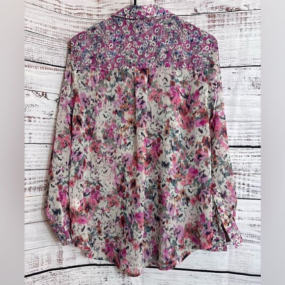 Liverpool Blouse Womens Sz Small Floral Button up chiffon sheer Top long sleeve - Picture 4 of 14